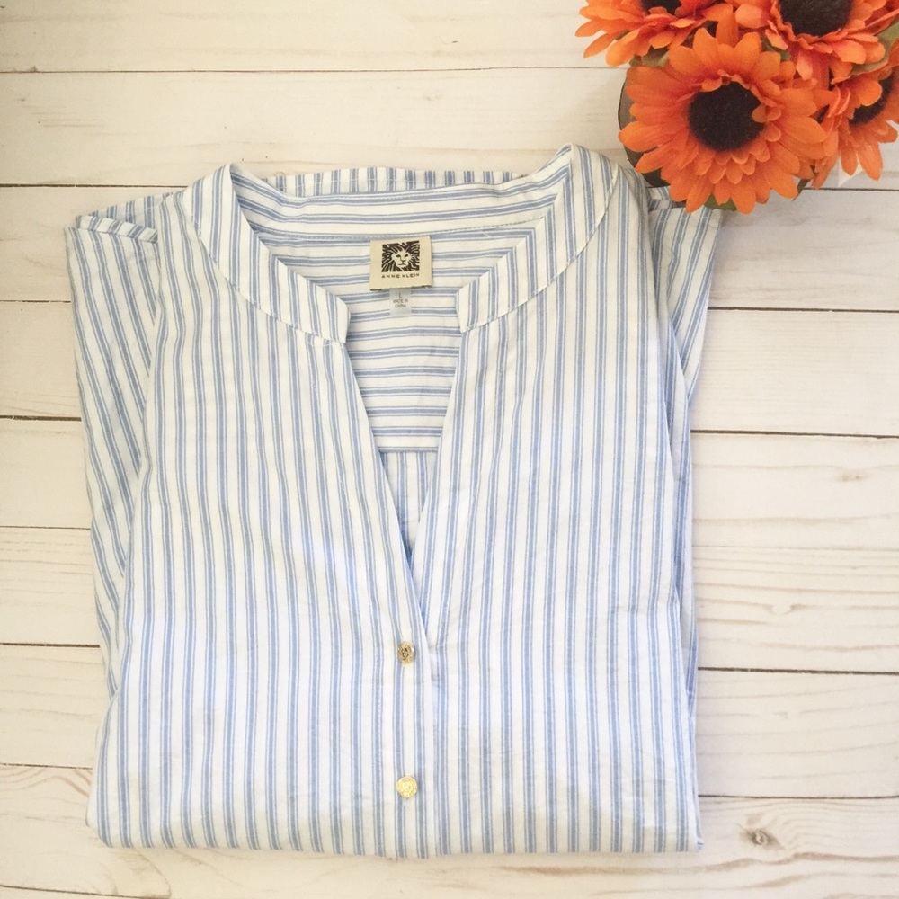 Anne Klein Women’s Striped Bell Lace Sleeve Blouse